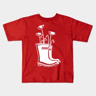 Poppy White Lineart Rain boots Kids T-Shirt